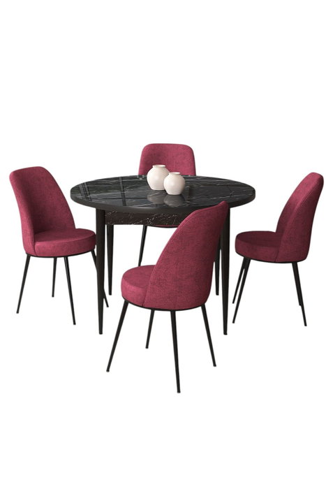 Hanah Home Tor Juego de Mesa y Sillas de Comedor, Mármol Negro y Burdeos Hanah Home Tor Juego de Mesa y Sillas de Comedor, Mármol Negro y Burdeos